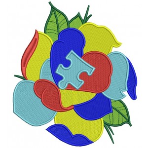 Autism Awareness Rose Filled Machine Embroidery Design Digitized Pattern 